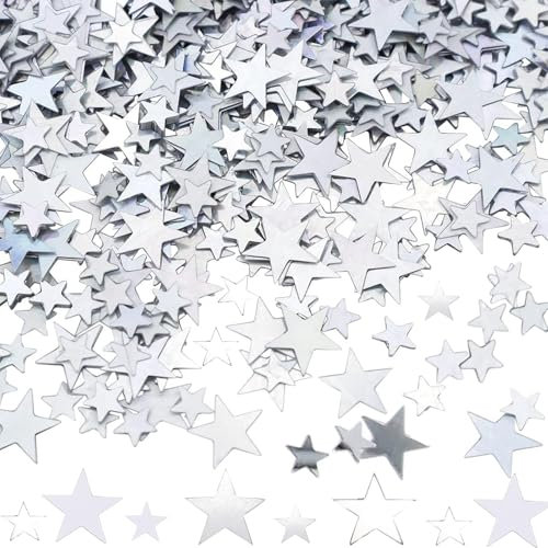 DazzJoy 4000 Stück Glitzer Streudeko Sterne Konfetti Weihnachten, 2 Größen Sterne Deko Silber, Weihnachtskonfetti Deko Sterne, Glitzersterne Streudeko Silvester, Pailletten Stern Tischdeko Streusterne