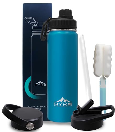 U2PICK Vacuum Insulated Water Bottle 700ml (24OZ) Leakproof Dishwasher Safe | Stainless Steel Water Bottle with 3 Replaceable Cup Lids Wide Mouth for Cycling, Running, Gym, Camping, Travel , (Light Blue)