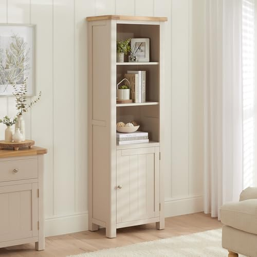 The Furniture Market Marbury Putty Grey Painted | Tall Narrow Bookcase with Cupboard | Fully Assembled | Adjustable Shelves | Compact Slim Design | H 1800 x W 600 x D 360mm