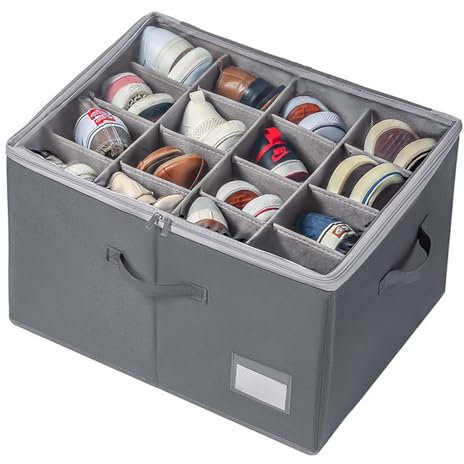 Contenedores Organizador de Zapatos Armario Caben 16 Pares, Cajas de Almacenamiento, Cubos Transparente para Guarda Zapatos, Ahorra Espacio Cajones con Asas Reforzadas, Gris