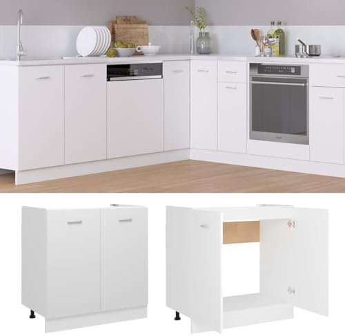 IKAYAA Armario Bajo para Cocina, Mueble Fregadero Cocina, Mueble Cocina, Mueble Bajo de Cocina, sin Encimera, Blanco 80x46x81,5 cm