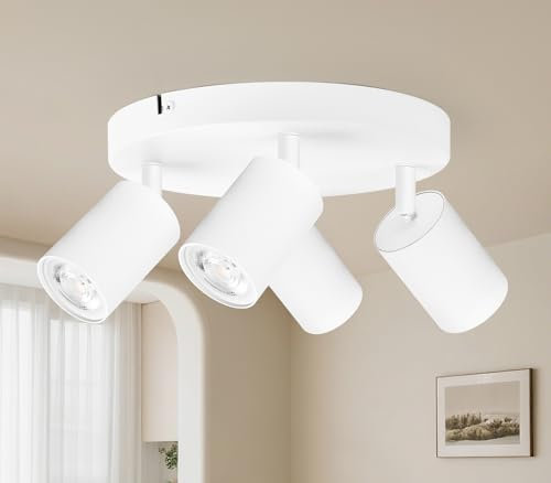 GeyouLux Deckenstrahler 4 Flammig Rund, LED Deckenleuchte Schwenkbar, GU10 Deckenlampe Strahler Deckenspot, Modern Spot Lampe Wandstrahler Weiß für Wohnzimmer Schlafzimmer Küche (Ohne Leuchtmittel)