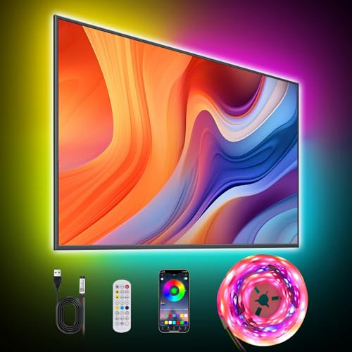RGB+IC LED Strip 3 m, mit App-Steuerung und Upgrade 2.4G RF Fernbedienung, LED TV Hintergrundbeleuchtung for 45 bis 65 zoll TVs, Sync mit Musik, USB Led Eingebaut-IC Beleuchtung