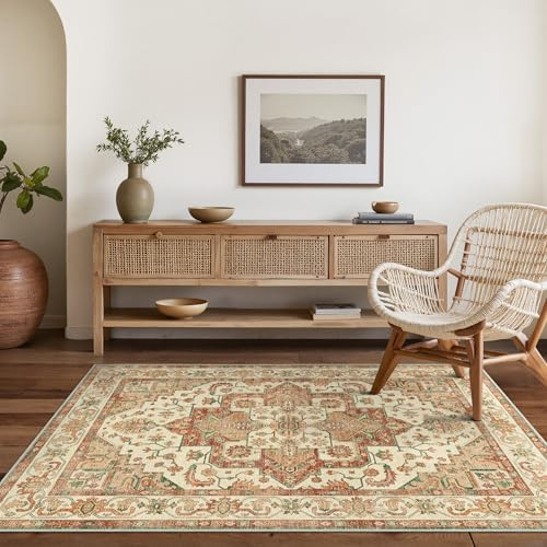 BEIMO Vintage Waschbarer Teppich Wohnzimmer, 160x230cm | Boho Orientalisch, Großer Weicher Kurzflor Carpet mit Rutschfester für Küche und Bettvorleger Schlafzimmer