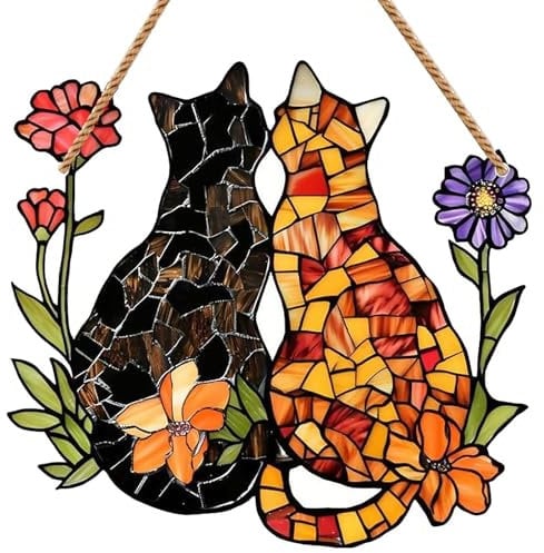 Hshenjhu Sonnenfänger, Acryl Freundschaftskatze Anhänger, Fensterdeko Hängend, Fensteranhänger in Katzenform, Acryl Gebeizter Sonnenfänger, für Fenster, Terrasse, Wand, Haus und Garten