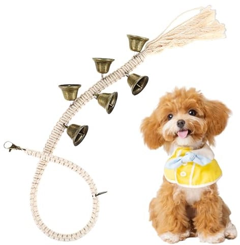 Dog Bells Toilet Training Puppy Potty Training Bells Adjustable Hanging Door Bell Cotton Handwoven Door Knob Dog Doorbell for Small Medium Large Dogs (Beige)
