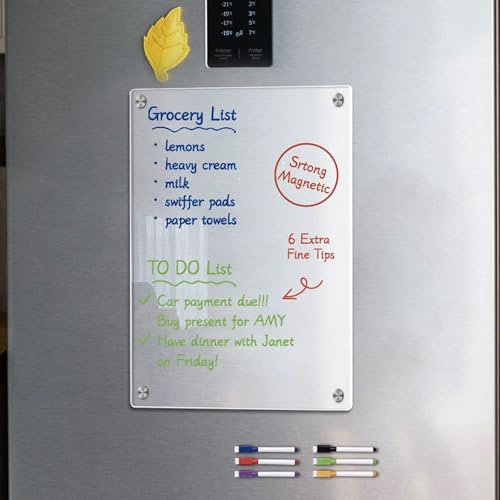 Satiskid Magnetic Erasable Blank Planner, Acrylic Magnetic Fridge Planner, Clear Magnet Notepad Message Board, Clear Blank Dry Erase Board Set for Refrigerator/Glass/Kitchen/Office