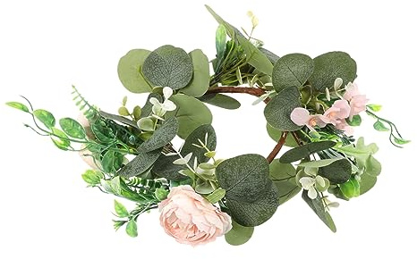 Künstlicher Kerzenkranz aus Seide und PE Grün, Einfache Deko | Tägliche Raum und Gartendekoration, Frischer Stil, 1 Stück, Formstabil, Warm und Freundlich