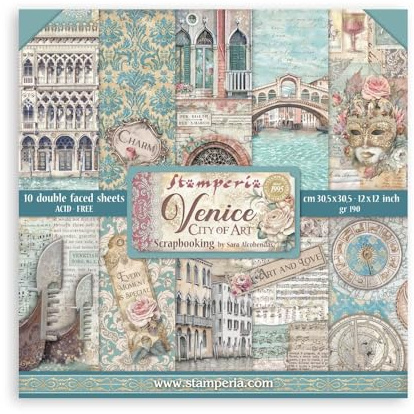 Stamperia - Scrapbook Paper Pad for Scrapbooking, Albums, Card Making, Bullet Journalling and More, Acid Free, Double-Sided, Perfect for Crafts and Gifting (Venice, City of Art) (30.5 x 30.5cm)