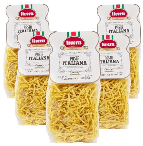 LIVERA Tagliolini al Limone – Pasta Artigianale Italiana di Semola di Grano Duro Aromatizzata, Essiccazione Lenta, Made in Italy, Pack 5 x 250g