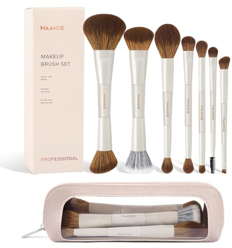 MAANGE Make up Pinsel Set 7-teiliges Professionelle Pinselset Makeup für Foundation, Lidschatten, Concealer, Powder inkl. Etui (Beige)