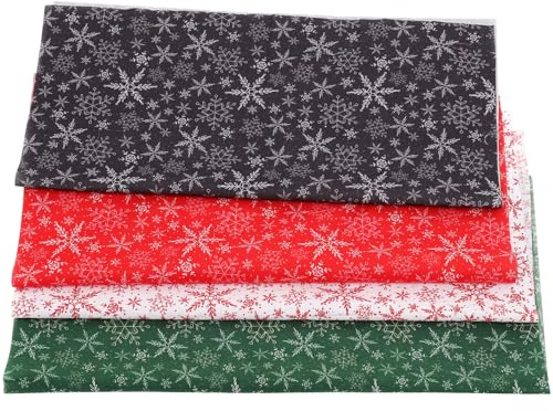 FONDOTIN 4 Stück Teiliges Weihnachtsstoff Hochwertiger Baumwolle Schneeflocken-Muster Patchwork Stoffe für DIY Basteln Nähzubehör Weihnachtliche Dekoration und Handarbeiten