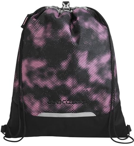 Coocazoo Turnbeutel „Pink Illusion”, schwarz-pink, mit Reißverschlussfach und Kordelzug, reflektierende Elemente, Schnalle zur Befestigung am Schulrucksack, 10 Liter, ab der 3. Klasse