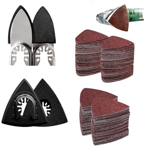 104 Pcs Multi Tool Sanding Pads Kit with2 pcs Triangle, Finger Sanding Pad | High-temperature resistant abrasive, 60/80/100/120/240 grit. Ideal for fine grinding wood, metal, gypsum & multiple surfaces