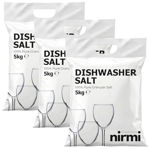 Nirmi Dishwasher Salt 5kg (Pack of 3) - Pure Granular Salt - Reduces Limescale Build Up, Protects Dishwasher Parts, Improves Cleaning Performance, For Hard Water Areas