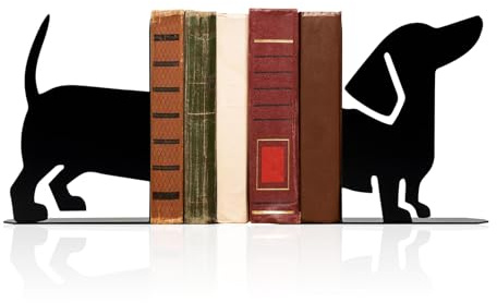 Nymora Buchstützen Dackel Geschenke – 2 Stück Dekorative Metall Buchhalter für Bücherregal und Schreibtisch
