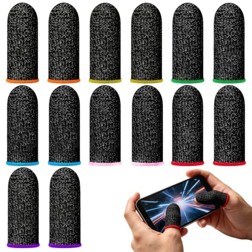 14PCS Gaming Finger Sleeves, Protège Doigts Anti Transpiration et Respirant | 0.25mm Fibre d Argent Doigtiers pour Jeu Mobiles, Gants de Doigt Écran Tactile Haute Sensibilité pour PUBG/COD (Android/iOS)