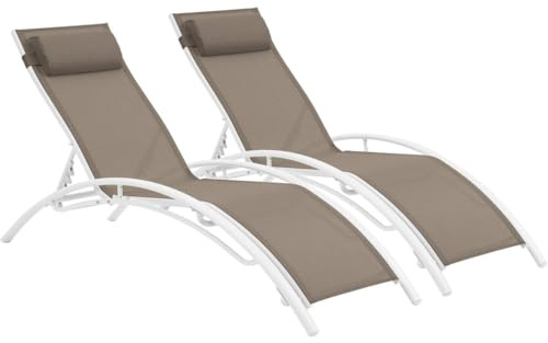 Habitat et Jardin - Lot de 2 Bains de Soleil en Aluminium et Textilène Beauty - Transats Multi Positions - Chaises de Jardin, Piscine et Balcon Empilable - Dossier Inclinable - Taupe