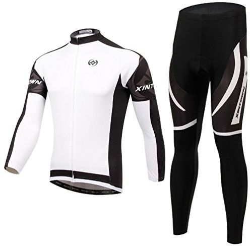 Baymate Unisex Mountain Bike Radfahren Radtrikot Set Lang Ärmel Jacke Hose Winddicht Fahrrad Kleidung Weiß XXL