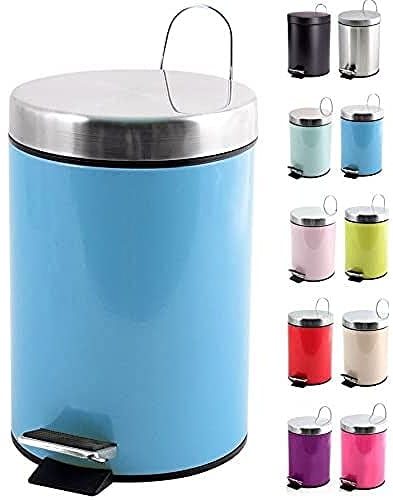 MSV Poubelle à cosmétiques Acier Inoxydable Bleu Pastel avec Récipient intérieur Amovible Salle de Bains Poubelle à pédale Boîte à ordures, Ronde, 3 litres