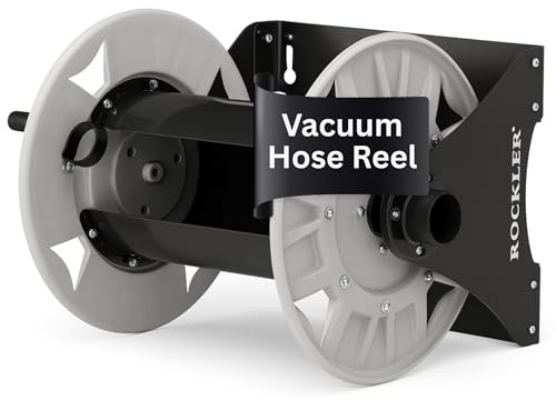 Rockler Dust Right Shop Vacuum Hose Reel - 40' of 1.5'' Hose, Silver, Wall Mount, Retractable, Manual Operation