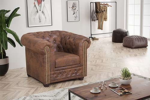 Kuechen-preisbombe Chesterfield Sessel 1 Sitzer in Mikrofaser Vintage braun Couch Polstersofa Sofa
