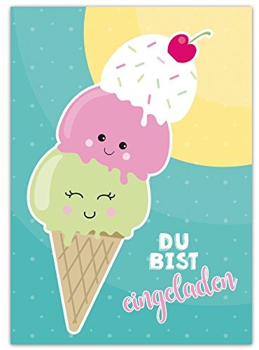 emufarm 10 Einladungskarten zum Geburtstag EIS PARTY/Einladung zum Eis essen gehen/Eiscremeparty/Einladung Kindergeburtstag Sommer