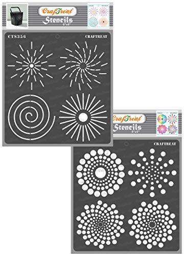 CrafTreat Dot Mandala Stencils for Painting on Wood, Canvas, Paper, Fabric, Floor, Wall and Tile - Dot Mandala Outlines and Dot Mandala Basics - 2 Pcs - 6x6 Inches Each - Reusable DIY Craft Stencils