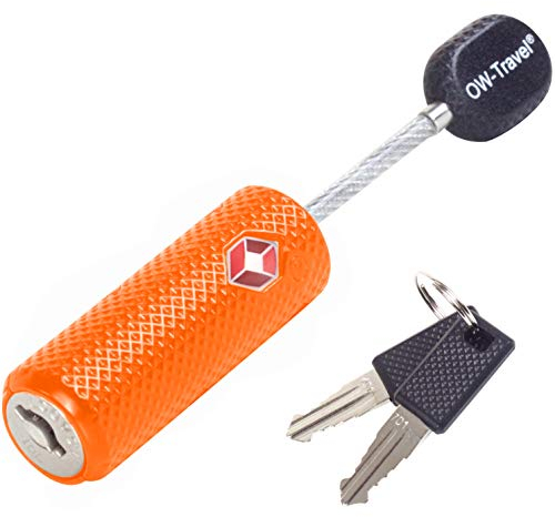 OW-Travel Kabel Schloss mit Schlüssel (1er) Kofferschloss Vorhängeschloss Gepäckschloss Sicherheitsschloss Schlüsselschloss TSA Lock Cable USA Schloss für Reise Koffer Spind Rucksack (Orange)