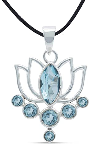 mantraroma Kettenanhänger 925 Silber Blau Topas hellblauer Stein Edelstein Kettenanhänger Damen Sterling Silber Halskette Anhänger Geschenk (MAH-138-62)