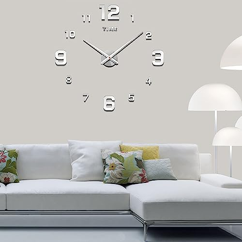 Coraltree Relojes Gigantes de Pared 3D DIY,Etiqueta de La del Reloj Mudo, Fácil de Montar, para el Hogar, Oficina, Decoración de Pared del Hotel (Plata)