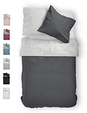 BLUE MOON Bettwäsche 155x220 cm Satin Bettwäsche-sets 100% Baumwolle Wendebettwäsche - Made in EU - 1x Bettbezug 155x220 cm und 1x Kopfkissenbezug 80x80 cm (Hellgrau/Anthrazit, 155 x 220 + 80 x 80 cm)