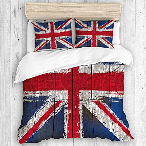 KOSALAER Bettwäsche-Set,Mikrofaser,Grunged Union Jack-Flagge Vereinigten Königreichs,1 Bettbezug 135 x 200cm + 2 Kopfkissenbezug 50 x 80cm