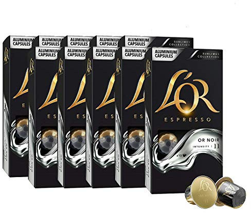 L’OR Espresso Café Or Noir Intensité 11 – Capsules de café en aluminium compatibles avec Nespresso® * - 10 paquets de 10 capsules (100 boissons)