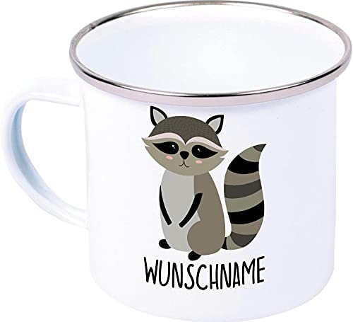 Tazza da caffè smaltata per bambini, 300 ml, con motivi animali e nome a scelta, Metallo, lavabile, 300 ml