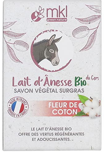 MKL Green Nature Lait d'Ânesse Bio du Gers Savon Végétal Surgras Fleur de Coton 100 g