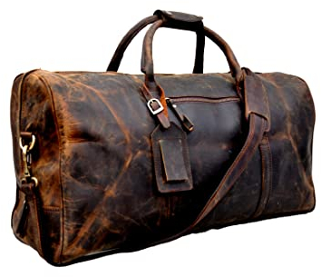 Echte Buffalo Leather Weekender, Leder Reisetasche Reisetasche Leder Tragetasche für Unisex, Braun Groß 61x33x33 cm