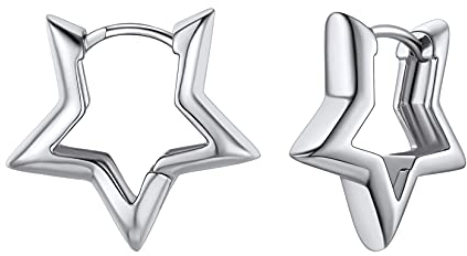 U7 kleine Creolen platiniert Stern Form Klappcreolen mit 925 Silber Nadel Damen Mädchen Geometrische Huggie Ohrringe Modeschmuck Accessoire für Weihnachten Jahrestag