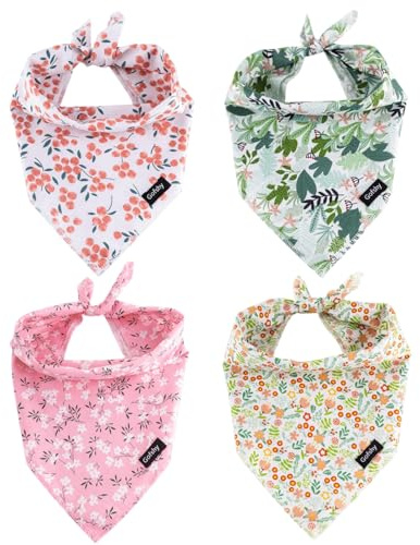 Gofshy Sommer-Hundehalstuch, 4 Stück, Geburtstagsgeschenk, Rosa, Grün, Orange, Blumendruck, Hundeschal, verstellbares Hundelätzchen, Zubehör für kleine, Katzen, Haustiere (M)