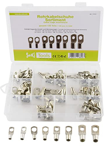 SeKi Rohrkabelschuh Sortiment 125-teilig für 6mm², 10mm², 16mm² sowie 25mm² je mit M6 und M8 Loch