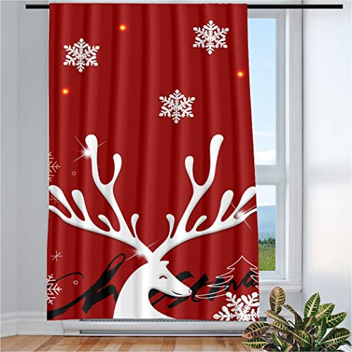 Violetpos Vorhänge Gardinen für Wohnzimmer Schlafzimmer 1 Stück Anmutiges REH Schneeflocken Rot Weihnachten 135x175cm W/H