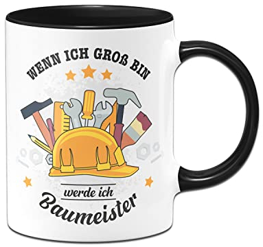 Tassenbrennerei Original - Kinder-Tasse mit Spruch Wenn ich groß bin werde ich Baumeister - Kakaobecher Handwerker (Schwarz)