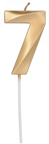 Folat 18877 - Kerze für Kuchen Glamour Vibes Gold - ca. 10 cm hoch - Zahl 7