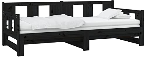 vidaXL Tagesbett Ausziehbar Sofa Gästebett Sofabett Bett Bettsofa Schlafsofa Holzbett Ausziehbett Bettgestell Schwarz Massivholz Kiefer 2X(90x200) cm