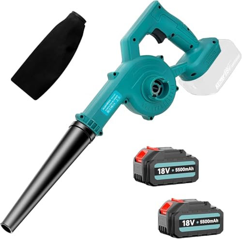 Cordless Leaf Blower, 2-in-1 Compact Leaf Blower & Vacuums with 2 x 3.0Ah Battery and Charger for Snow/Patio/Garden/Garage Cleaning, Replacement for Makita DUB185Z DUB186Z