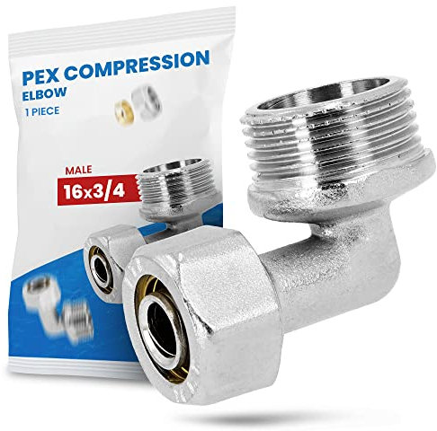 Raccordo angolare PEX-AL-PEX raccordi a morsetto, sistema di riscaldamento sanitario, 25 x 1 pollice filettatura esterna (20 x 1/2'' FF) (16 x 3/4'' FM)