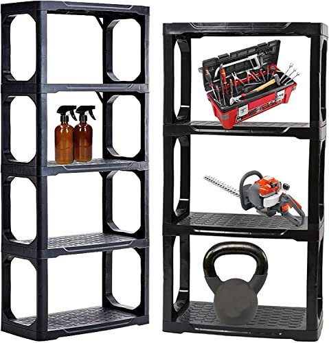 STORM TRADING GROUP Heavy Duty Extremely Durable Storage Shelving Unit 4 Tier & 5 Tier Plastic Racking Office, Home, Warehouse, Garage & Shed Storage Rack Easy Assembly (1, 4 Tier)