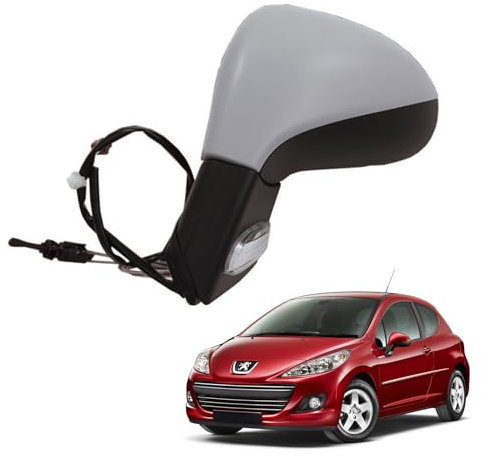 Convitex Retroviseur Complet Peugeot 207, Gauche Côté Conducteur, Mecanique, Gris à peindre, Avec Clignotant, Phase 2