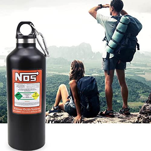 NOS Sport Trinkflasche mit Haken 500ml Sportflasche NOS Wasserflasche aus BPA-Frei, Outdoor Aktivitäten Auto Lebensmittel rostfrei Water Bottle für Kinder, Schule, Sport, Fahrrad, Fitness (Schwarz)