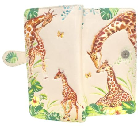 Shag Wear GIRAFFE Große Damen Geldbörse, Veganes Kunstleder Bifold mit Kartenfächern, Geldscheinfächern und sicherem Schnappverschluss in Beige 17.8 cm